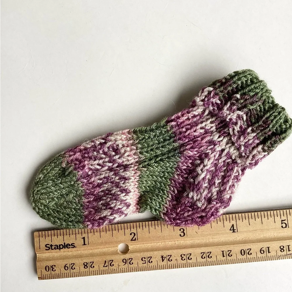 Baby Socks Hand Crafted Green Pink Purple Knit